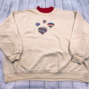 Vintage Lee Crewneck Sweater with Multicolor Hot Air Balloon Embroidery Sz XL